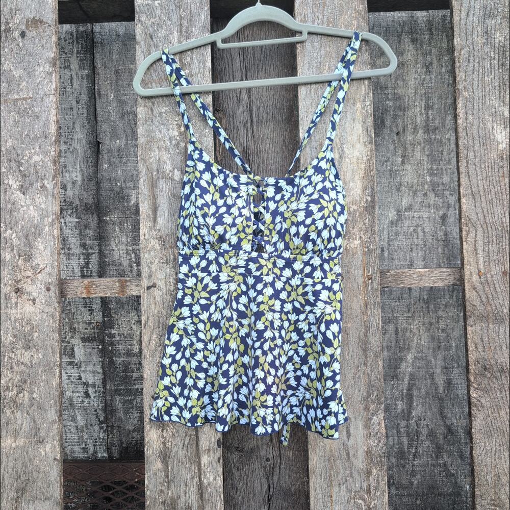 Lands' End Lace up Front Back Tankini Top Women's 10D